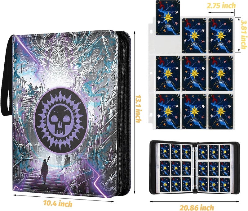 GERMUN Card Binder for MTG Cards, Premium 9 Pocket Card Binder for Trading Cards, 720 Double Sided Pocket Collector Card Album for Standard Cards,Card Collection Folder for YGO/PTCG/Game Cards (Purple Print) - Image 4